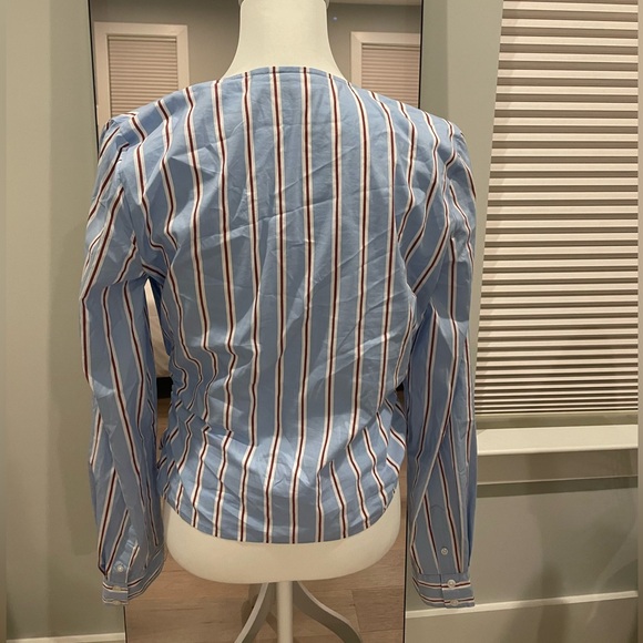 Veronica Beard Ozzie wrap-effect striped cotton-blend poplin top - Picture 15 of 16